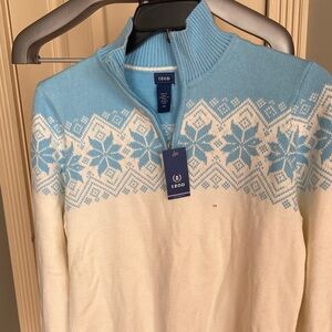Izod  Women Light Blue and Cream Zip-Up Sweater Size L